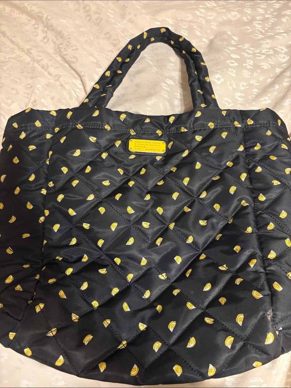Marc Jacobs Black Quilted Tote with Yellow Lemon Print